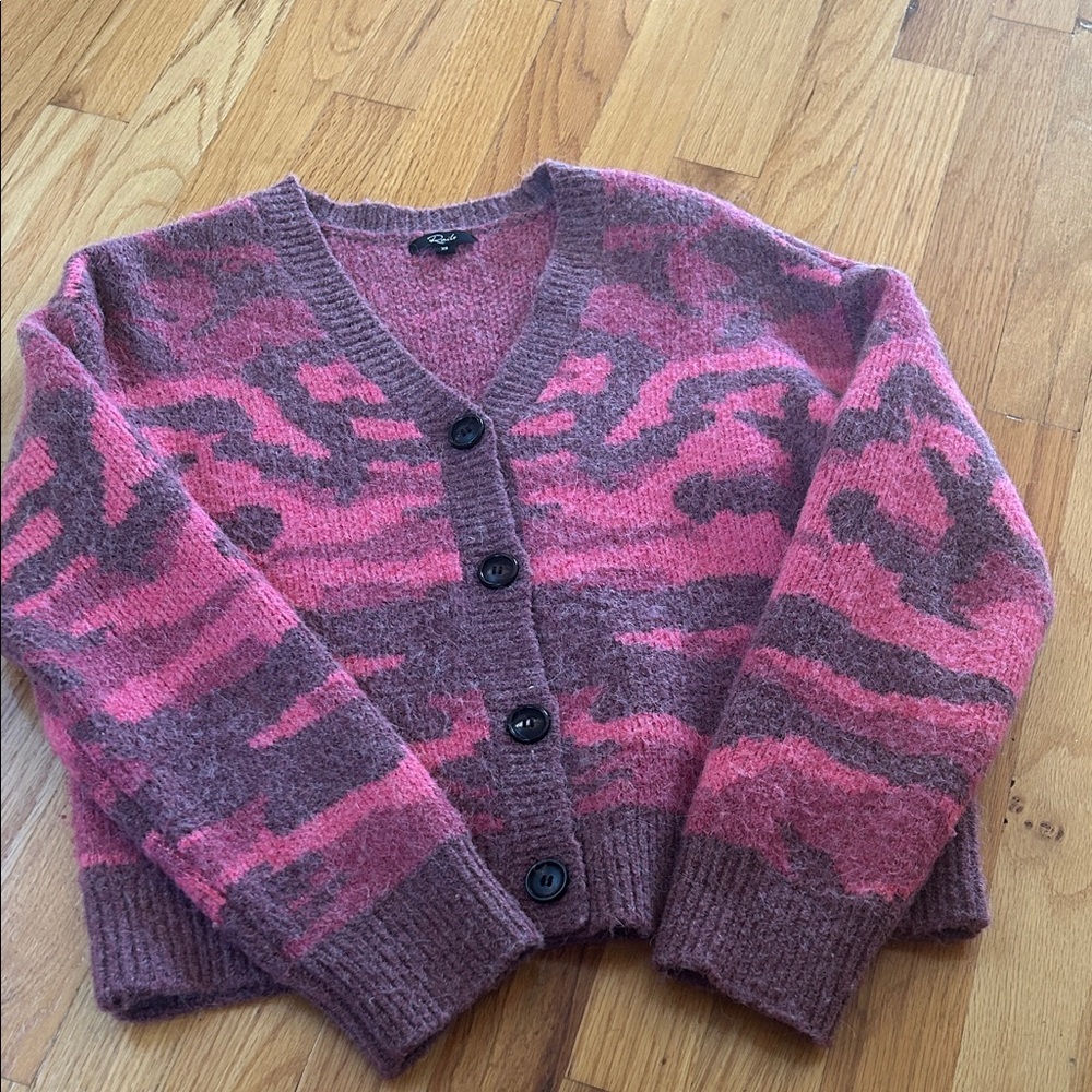Rails V-Neck Pink and Brown Cardigan